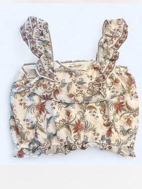 Max Studio Floral Ruffle Crop Tank Top - Cream, Red, Blue